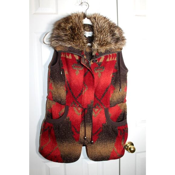 Tasha Polizzi Southwestern Faux Fur Trimmed Blanket Vest sz M - Picture 1 of 3